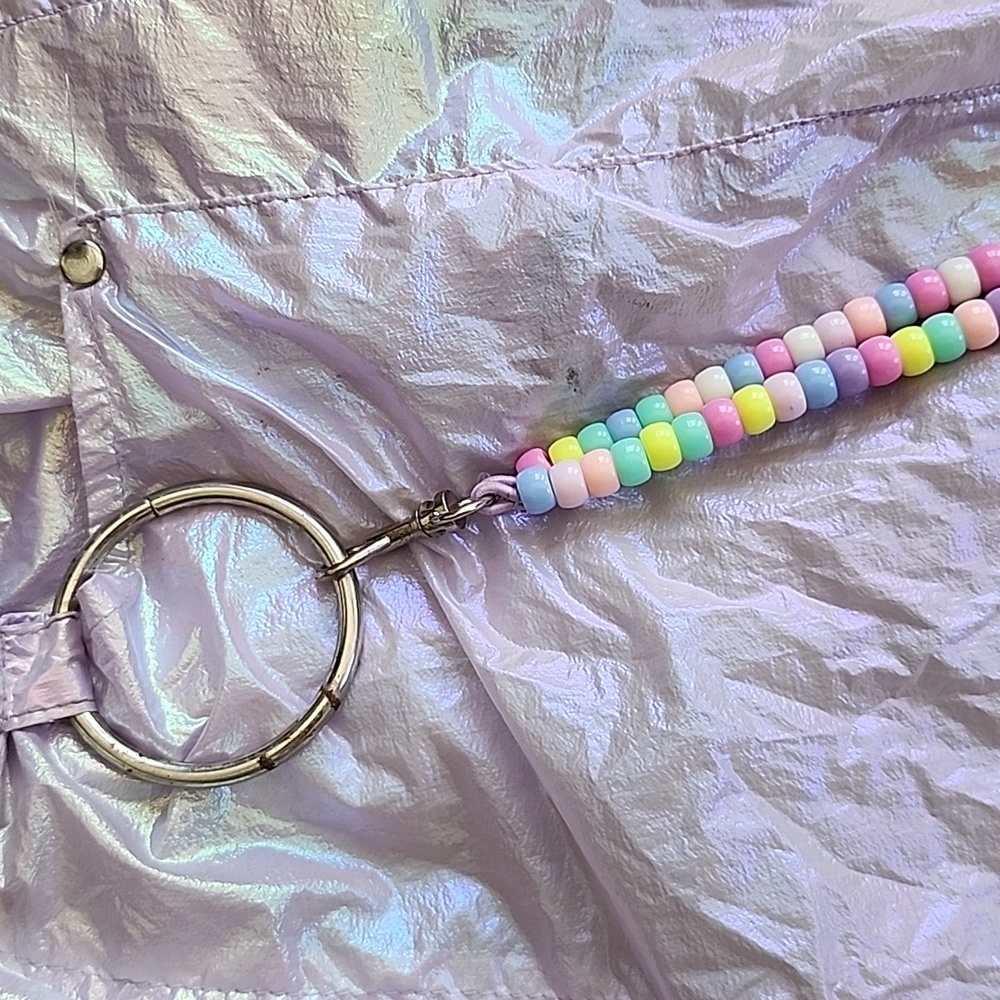 Dolls Kill Rainbow Irradesent Shiny Cargo Pants Iridescent Size MED w Fake Candy